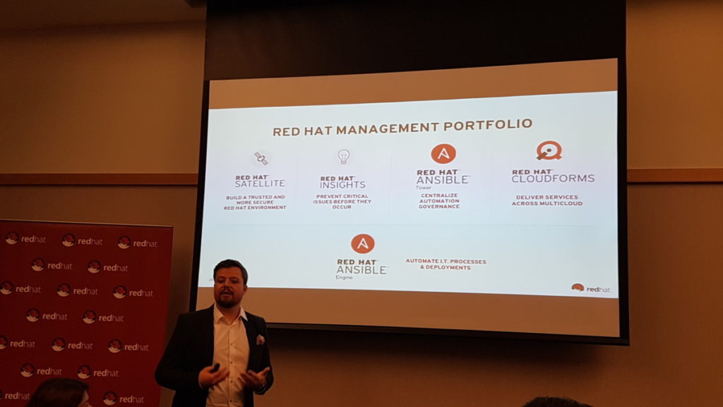 Massimo Ferrari, Management Strategy Director, Red Hat Global sharing the latest innovations from the Red Hat Management Portfolio