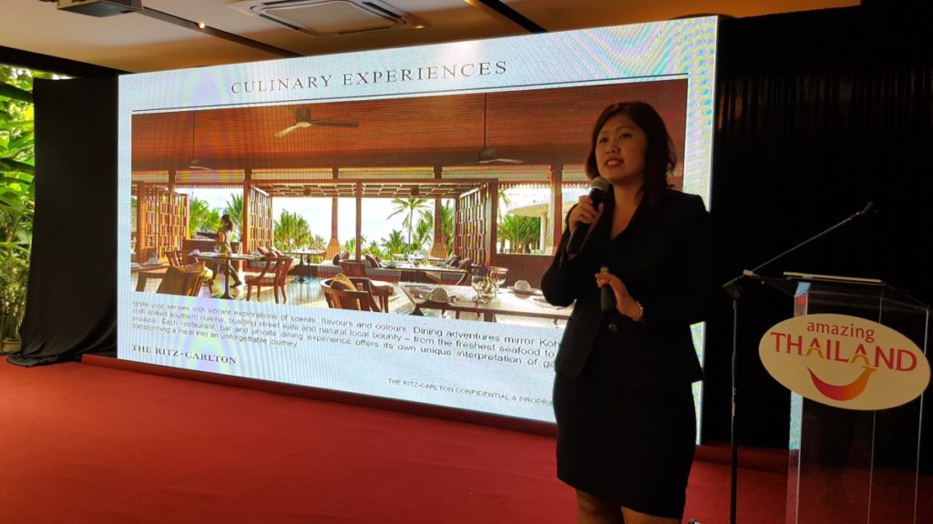 A representative from the Ritz Carlton Samui sharing what the resort has to offer for discerning travellers.