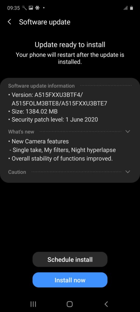 Galaxy A51 update
