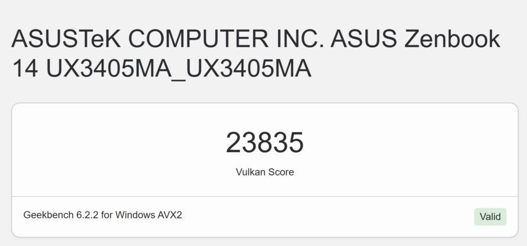 Asus Zenbook 14 OLED UX3405 Review (2024) gb6 vulkan