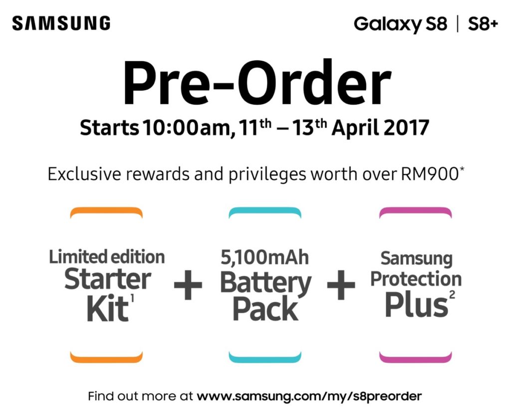 Prices and preorders for S8 and S8+ announced at RM3,299 and RM3,699 with over RM900 in preorder bonuses 3