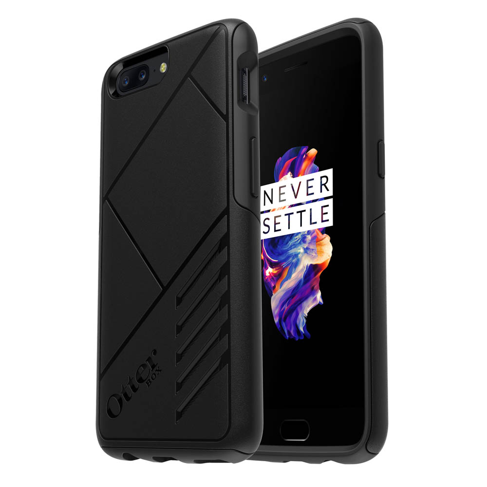 Press image of One Plus 5 with Otterbox cover in black
