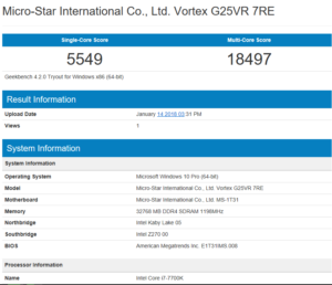 MSI G25 7RE geekbench cpu score 3