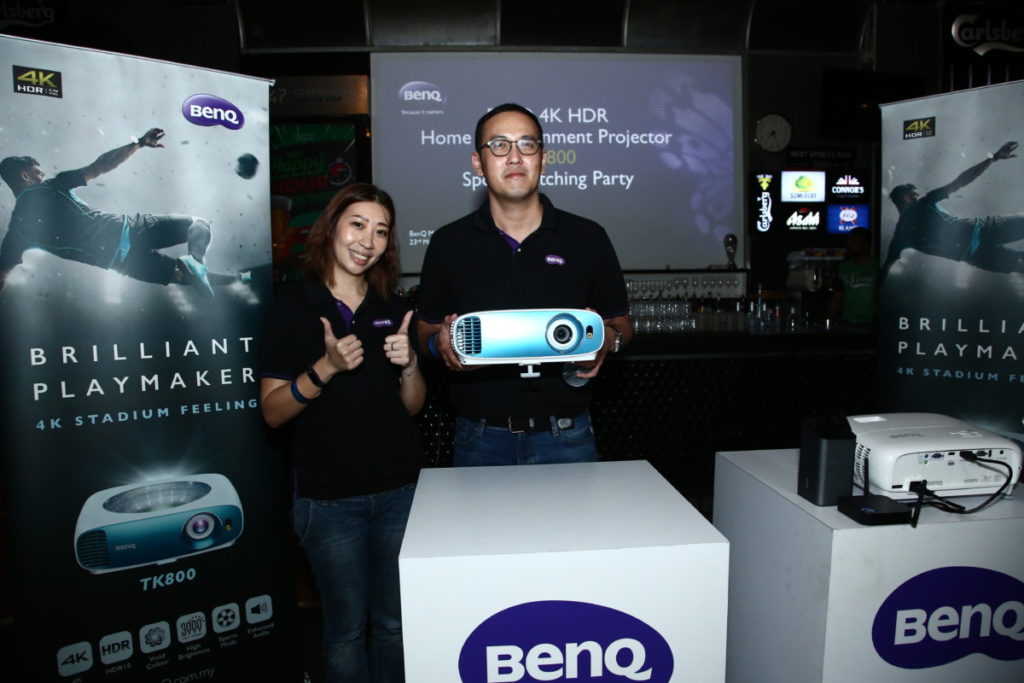 : From left: Ms. Jeane Liew, Product Manager of BenQ Malaysia and Brian Lee, General Manager of BenQ Malaysia showcasing the TK800 4K HDR Home Entertainment Projector.
