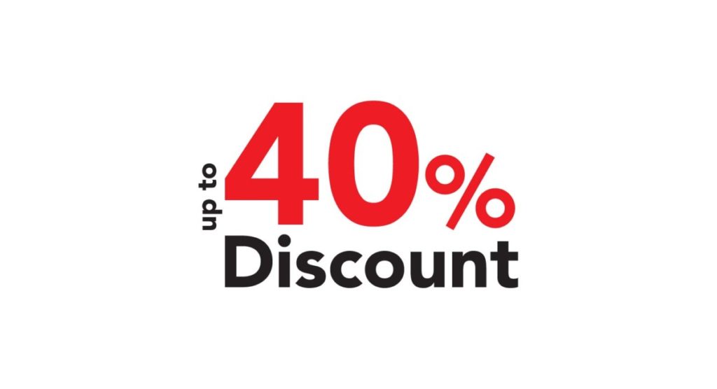 Up to 40 percent discount