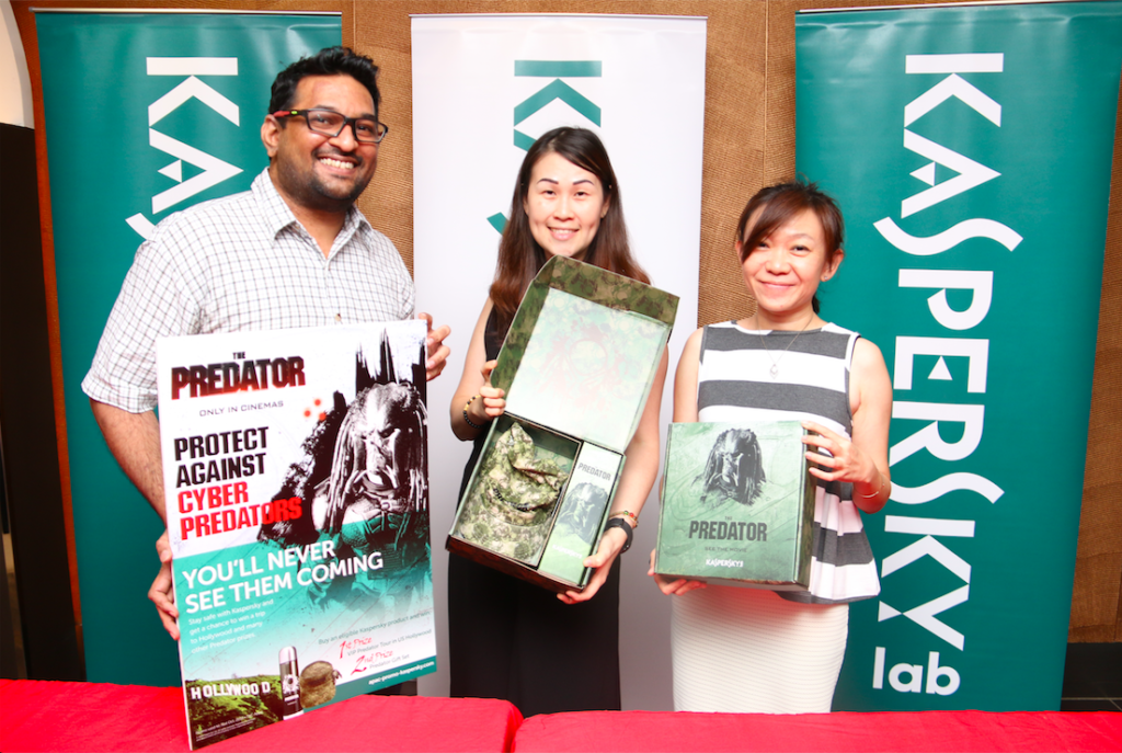 From left) Sanjeev Nair, Corporate Communications Manager, SEA, Nicole Woo, Territory Channel Manager, SEA, and Helen Liew, Marketing Manager, Kaspersky Lab SEA at The Predator movie screening.