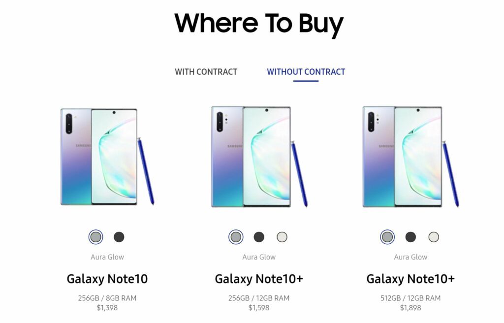galaxy note 10 prices