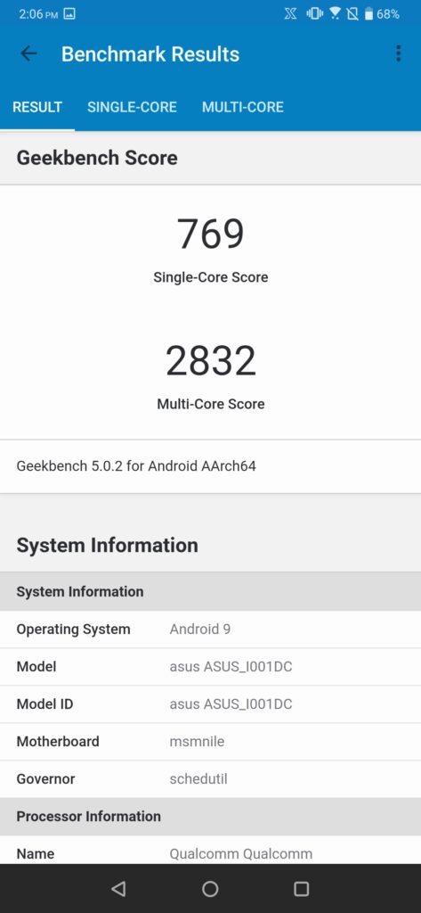 ROG Phone 2 Geekbench Performance mode on