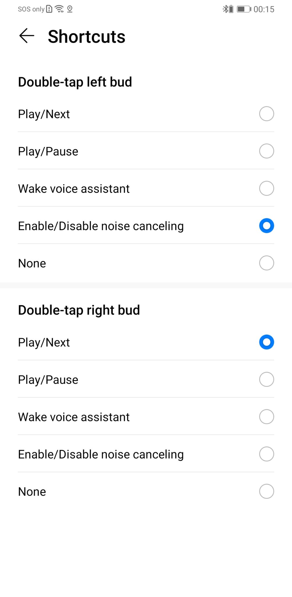 Huawei FreeBuds 3 menu controls
