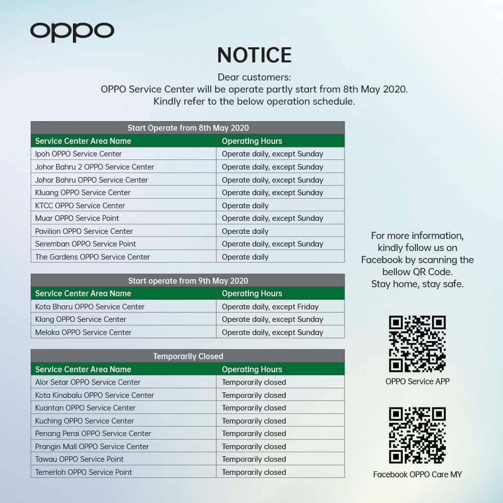 OPPO brand stores list
