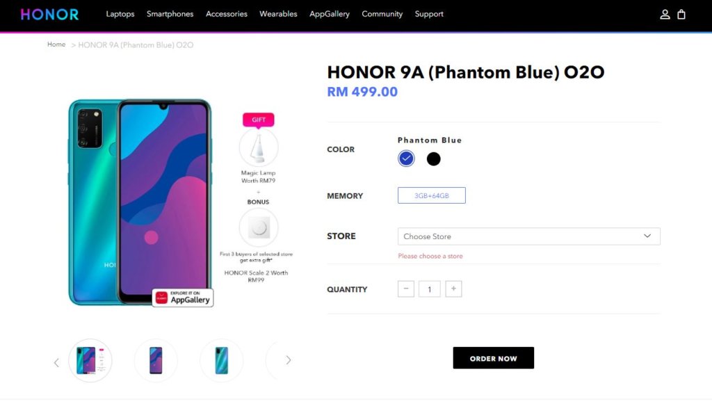 honor 9A free lamp