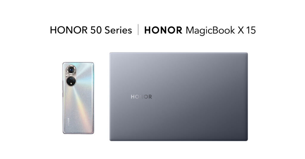 HONOR MagicBook X 15 laptop with phone