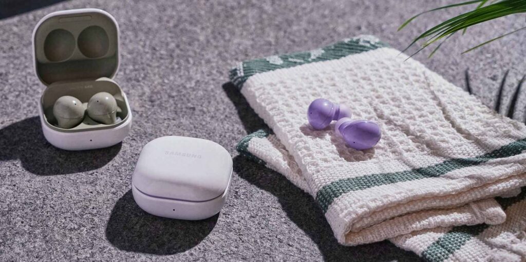 samsung galaxy buds2 colours on towel