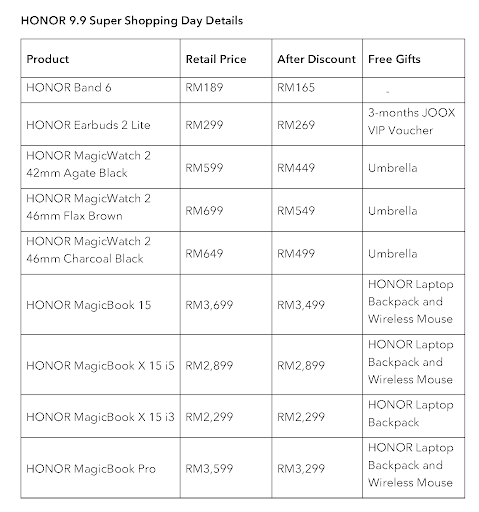 HONOR 9.9 Super Shopping Day list