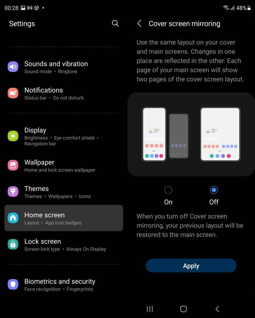 Galaxy Z Fold3 Tips -Cover Screen Mirroring Step 2