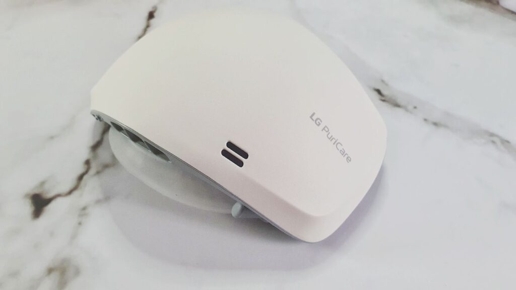 LG PuriCare Wearable Air Purifier Mask Review angled front 