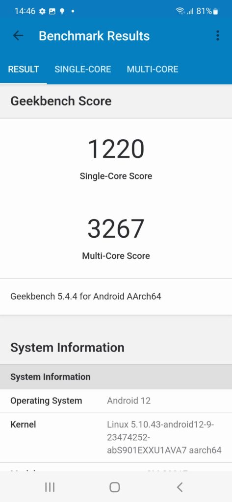 Samsung Galaxy S22 Review geekbench 5