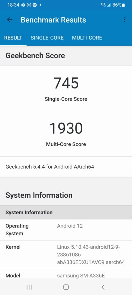 Samsung Galaxy A33 5G Review geekbench