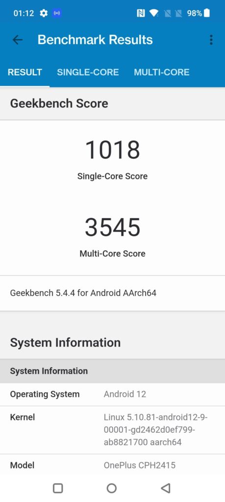 Oneplus 10T 5G review images geekbench
