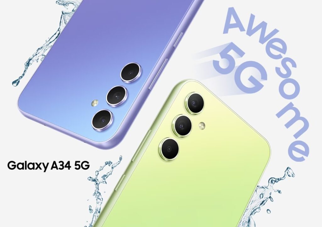 galaxy a34 5G violet and lime