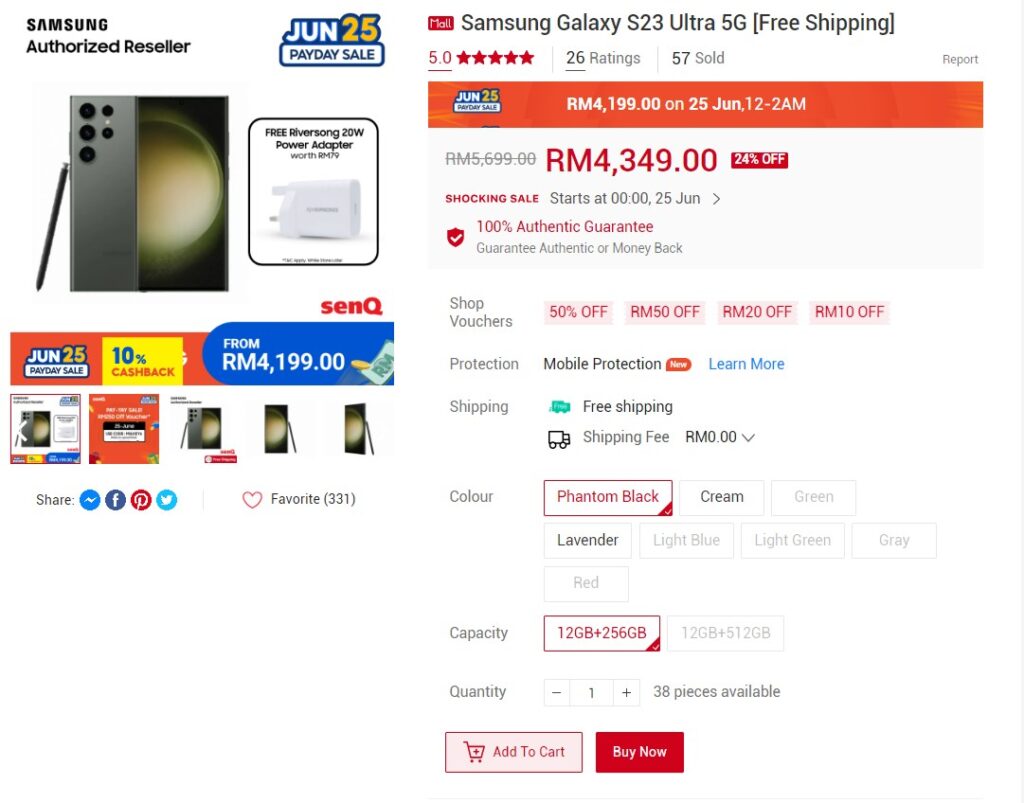 Insane Samsung Galaxy S23 Ultra deal on Shopee Pay Yay sale on 25th June with up to RM1,500 discount 1