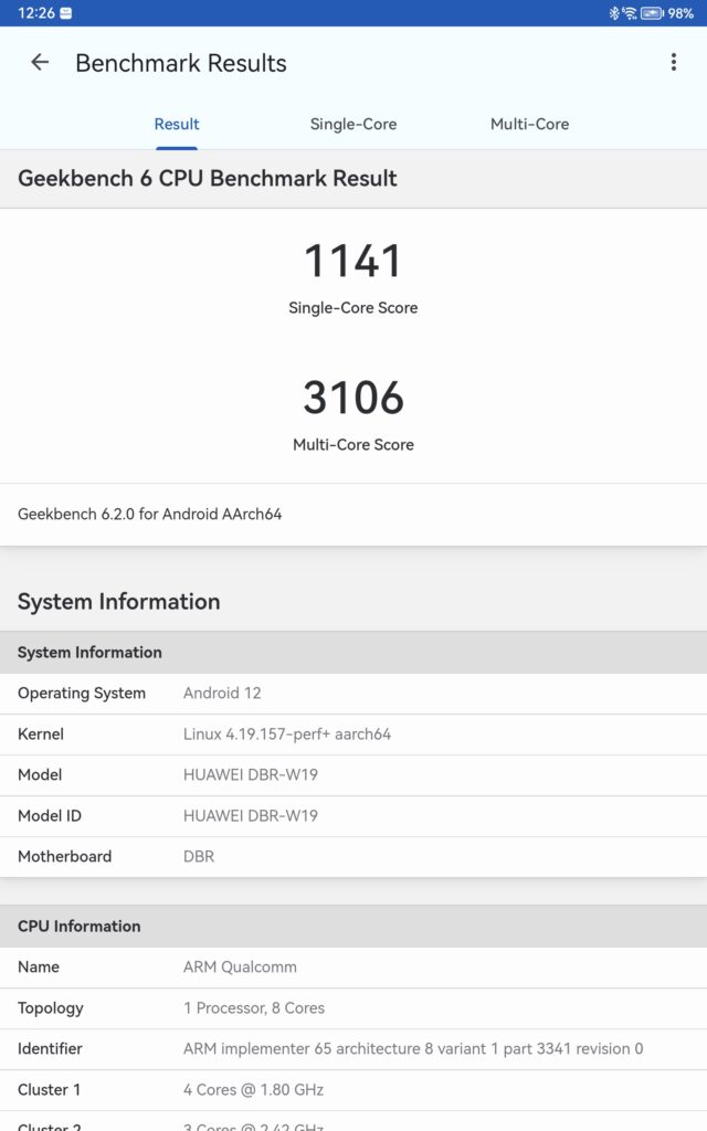 Huawei MatePad 11 PaperMatte Edition Review geekbench 6