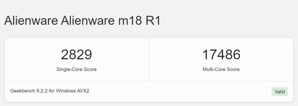 Alienware M18 R1 Review geekbench 6