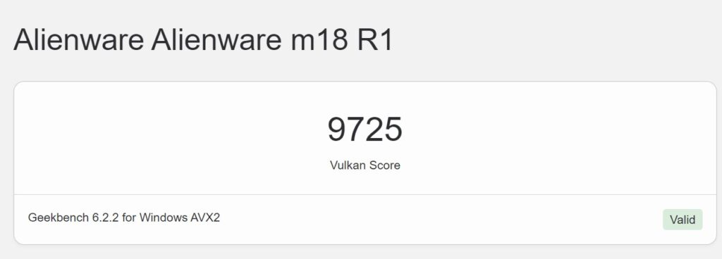 Alienware M18 R1 Review geekbench 6 vulkan