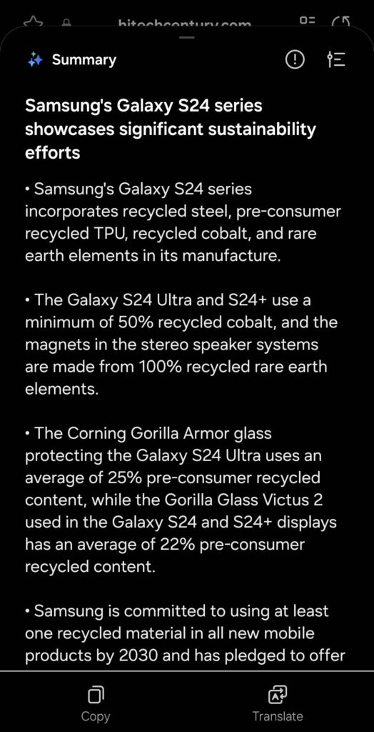Samsung Galaxy S24 Review note summarisation