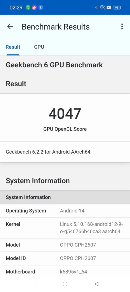 Oppo Reno11 Pro review geekbench 6 openCL