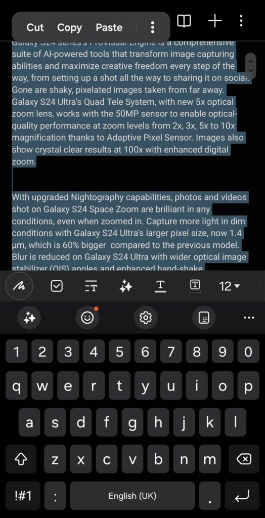 Samsung Galaxy AI Note Assist text 1