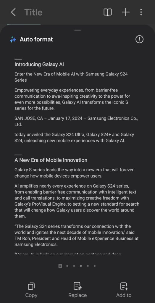 Samsung Galaxy AI Note Assist text 4