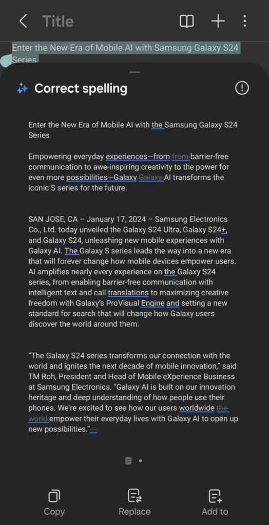 Samsung Galaxy AI Note Assist text 6