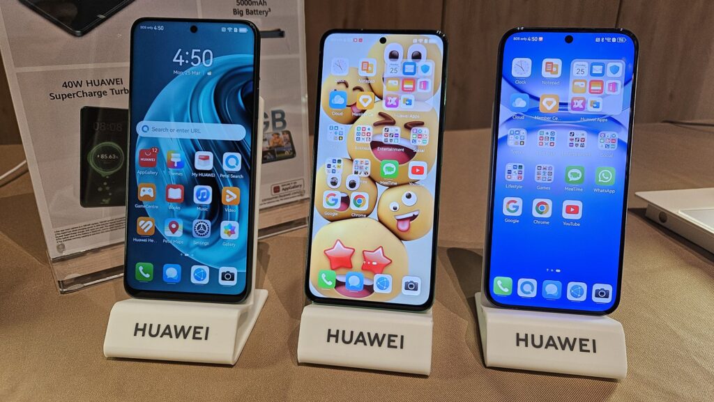 From left, the new Huawei nova 12i, Huawei nova 12 SE and the Huawei nova 12s front
