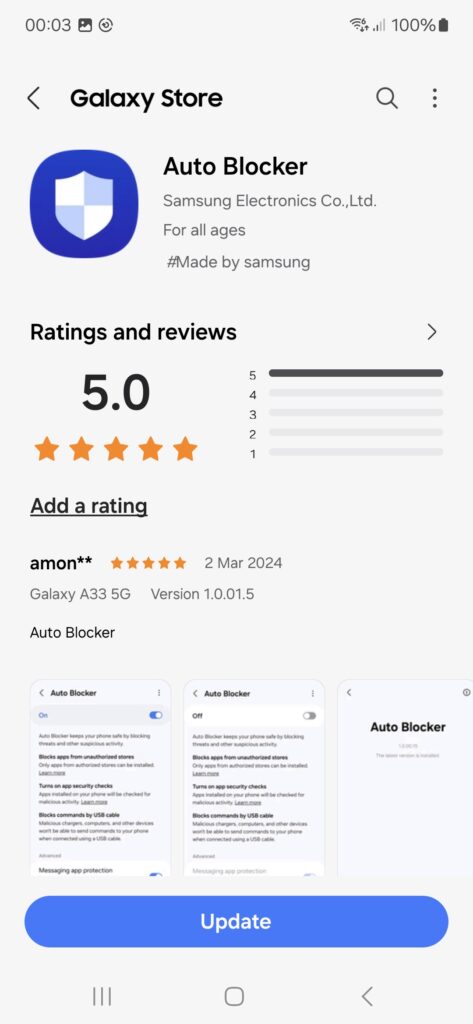Samsung Galaxy A55 review - Auto blocker