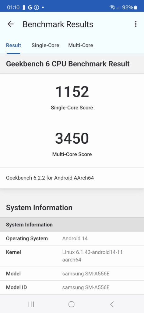 Samsung Galaxy A55 review - geekbench 6