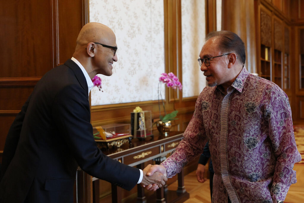 Microsoft Chairman and CEO Satya Nadella (L) meets with YAB Dato’ Seri Anwar Ibrahim, Prime Minister of Malaysia at Perdana Putra, Putrajaya in Malaysia ahead of Microsoft Build AI Day