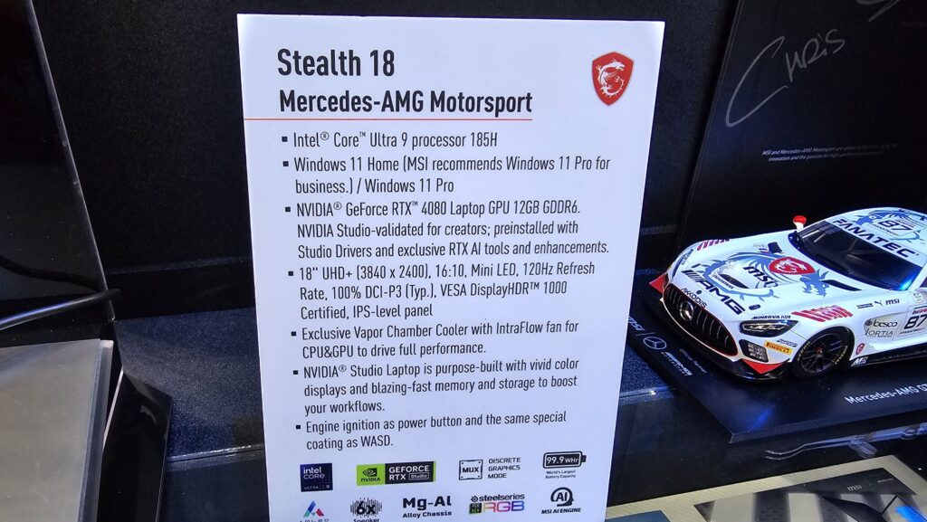 MSI Stealth 18 Mercedes AMG Motorsport text
