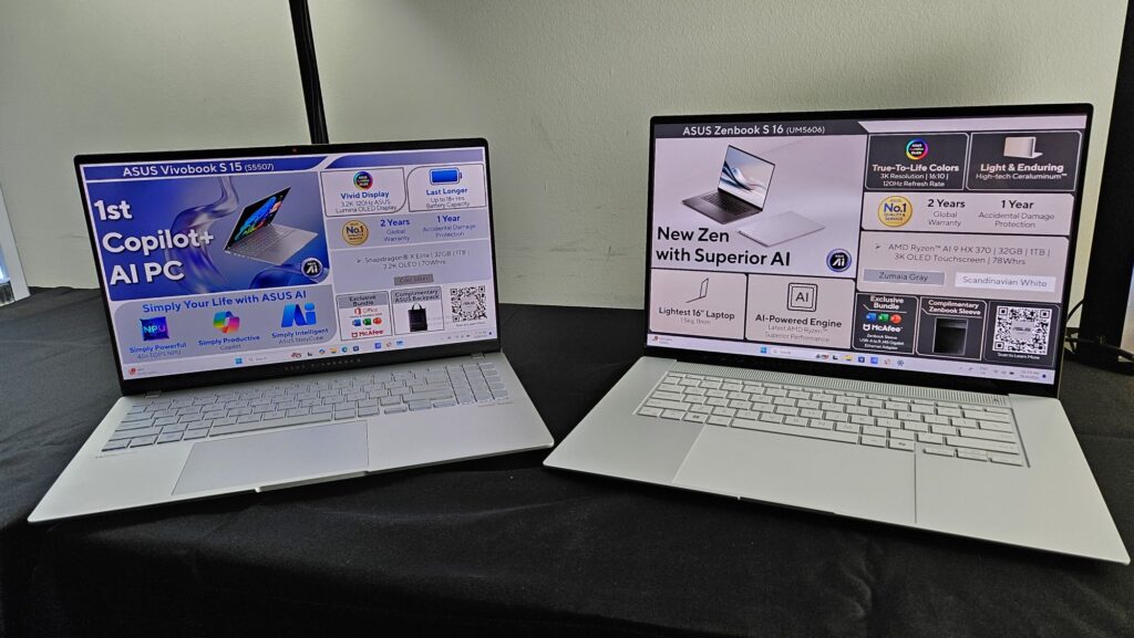 Asus Vivobook S 15 S5507 and Zenbook S 16 UM5606 with Copilot Plus AI angled