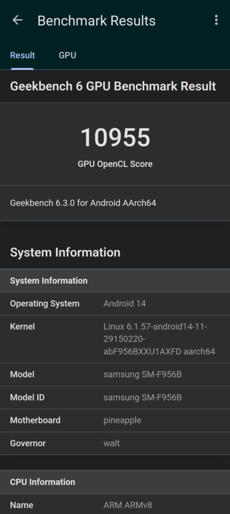 Samsung Galaxy Z Fold6 review - 3D Mark geekbench opencl