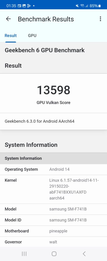 Samsung Galaxy Z Flip6 Review geekbench 6 vulkan