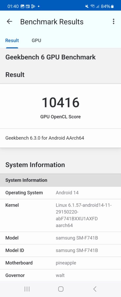 Samsung Galaxy Z Flip6 Review geekbench 6 ocl