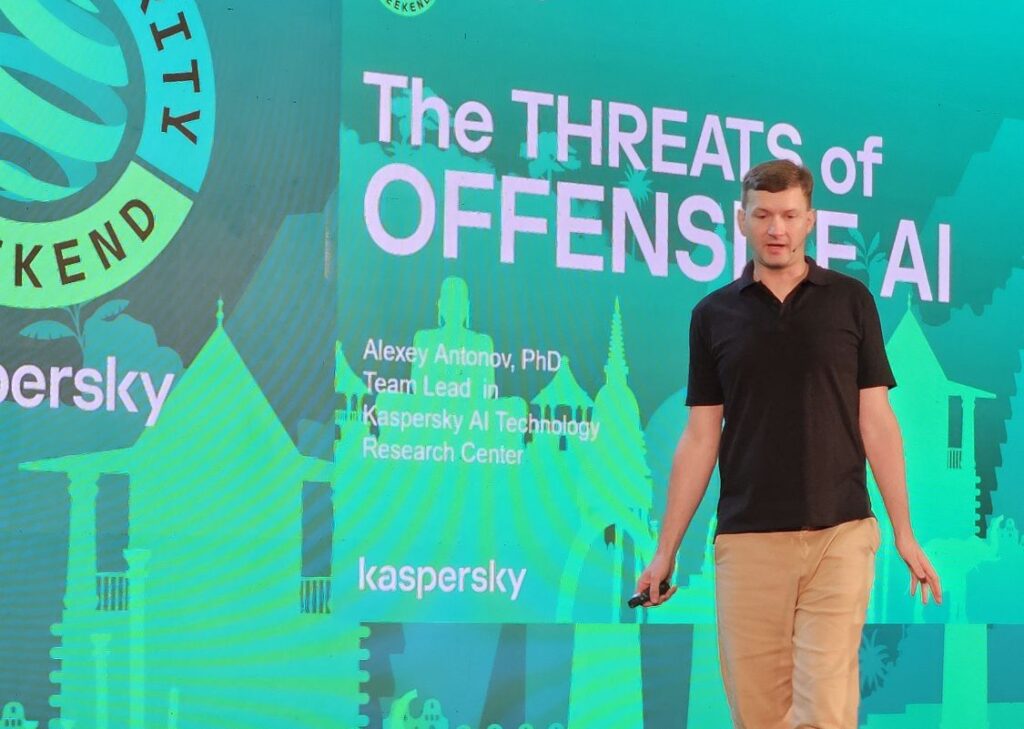 Alexey Antonov, Lead Data Scientist at Kaspersky briefing about offensive AI threats