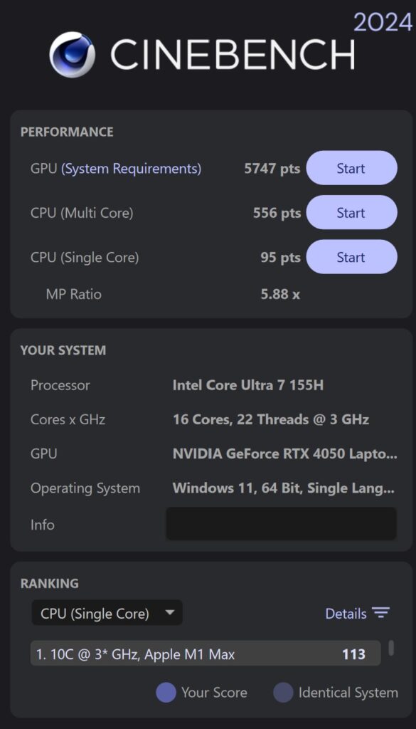 Dell XPS 14 9440 review cinebench