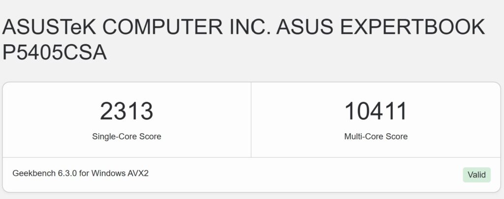 Asus ExpertBook P5 Review (P5405) geekbench