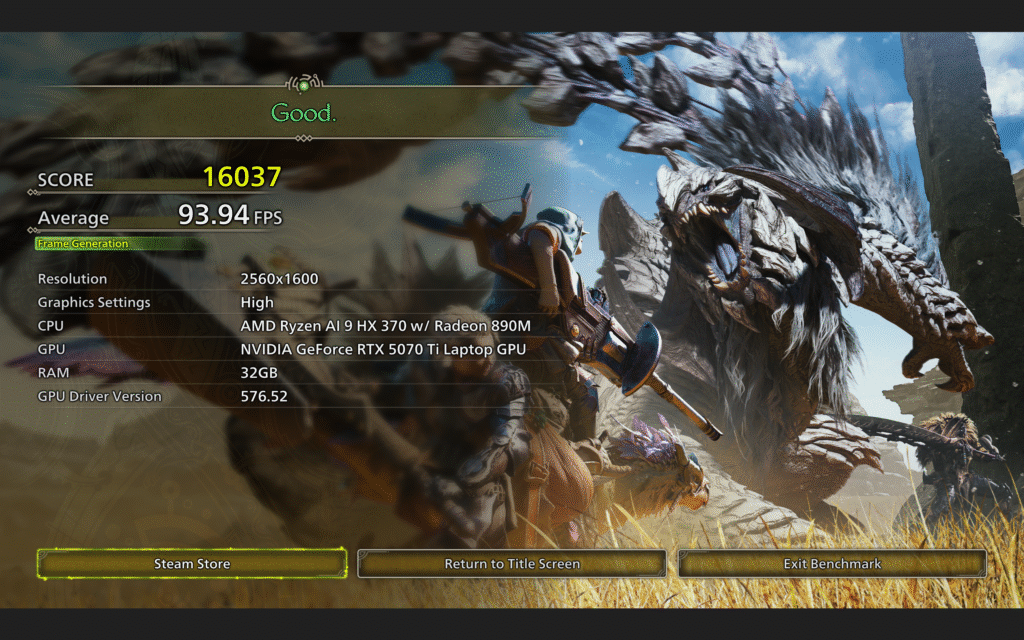 MSI Stealth A16 AI+ A3XV Review monster hunter