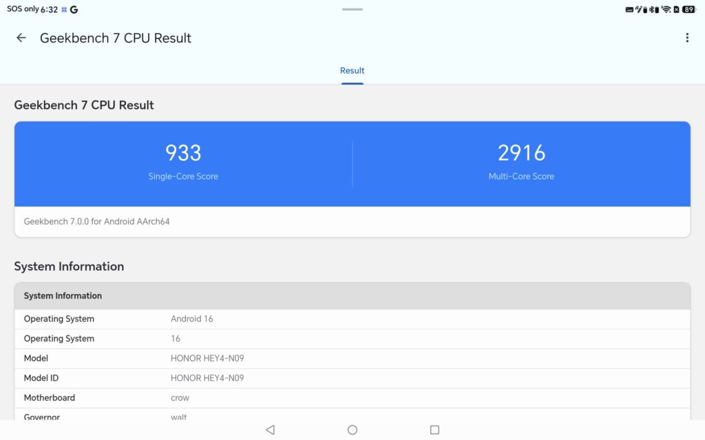 Honor Pad 20 Review geekbench 7